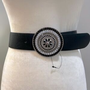 NWT CHICO’S Faux Leather Belt with Beaded Rhinestone Buckle - L